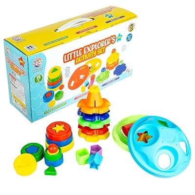Ratna's Little Explorer's Activity Set, Pyramid Shape Stacker, UFO Shape Sorter, Stack-N-Spin Toys for Kids 1+ Year