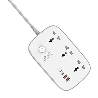 Acer PowerHub Core GaN | 3 AC Outlets + 4 USB Ports (2 Type-C GaN PD 65W + 2 Type-A) | GaN Fast Charging 2500W | Surge Protection | Compact Desktop Power Strip | Overload Safety Protection
