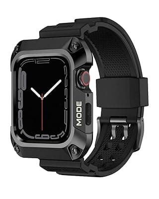 Amazon Basics Compatible with Apple Watch Band 44mm with Stainless Steel Case, Shockproof Military Rugged Men Sports TPU Strap Band with Protective Cover for iWatch SE Series 6 5 4, 44 mm - Silver