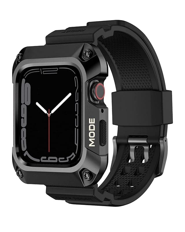 Amazon Basics Compatible with Apple Watch Band 44mm with Stainless Steel Case, Shockproof Military Rugged Men Sports TPU Strap Band with Protective Cover for iWatch SE Series 6 5 4, 44 mm - Silver