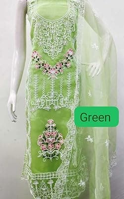 SKYFIESTA Stylish Womens Organza Unstitched Salwar Suit Material with Dupatta | Salwar Suit Material for Womens &amp; Girls | Lightweight &amp; Breathable Fabric