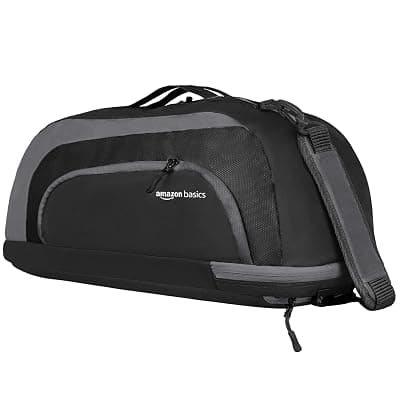 Amazon Basics Polyester Gym Duffle Bag with Shoe Compartment | 3-in-1 Versatile Bag for Gym, Travel, and Sports | Detachable Shoulder Strap | for Men &amp; Women | 31L (Black Grey)