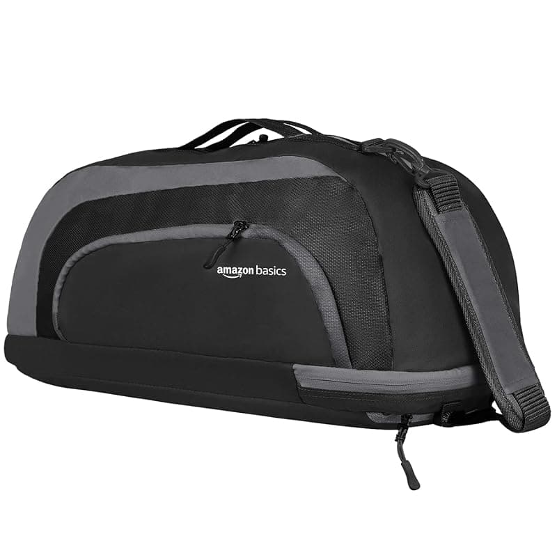 Amazon Basics Polyester Gym Duffle Bag with Shoe Compartment | 3-in-1 Versatile Bag for Gym, Travel, and Sports | Detachable Shoulder Strap | for Men &amp; Women | 31L (Black Grey)