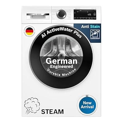 Bosch 9kg 5 Star Anti Stain &amp; AI Active Water Plus Fully Automatic Front Load Washing Machine with Built in Heater (WGA14200IN, Pretreatment &amp; Steam with Anti Bacteria and 5 Star Inverter, White)