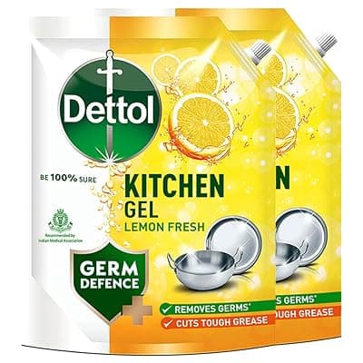 Dettol Lemon Fresh Dishwash liquid and Kitchen Gel || Cuts Tough Grease || Remove germs || 1500ml, (Refill Pack) (Pack of 2)