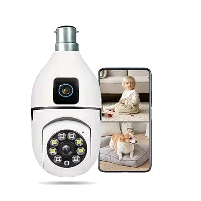 TP PLUS Dual Lens 4MP/8MP Outdoor Security Camera with PTZ Light Color Night Vision, Motion Detection, Wireless Light Bulb Camera, Two-Way Audio, Weather Resistance (Dual Lens Light Camera)