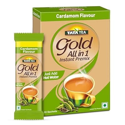 Tata Tea Gold All-in-1 Instant Premix Cardamom Tea, 14g Per Serve, Quick &amp; Easy To Make Cardamom Tea, 10 Sachets