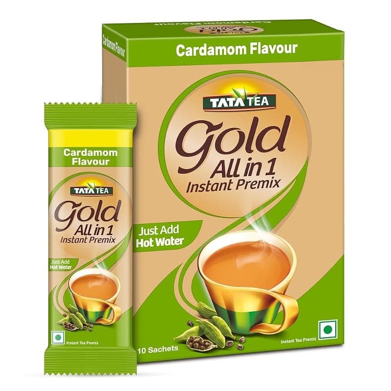 Tata Tea Gold All-in-1 Instant Premix Cardamom Tea, 14g Per Serve, Quick &amp; Easy To Make Cardamom Tea, 10 Sachets