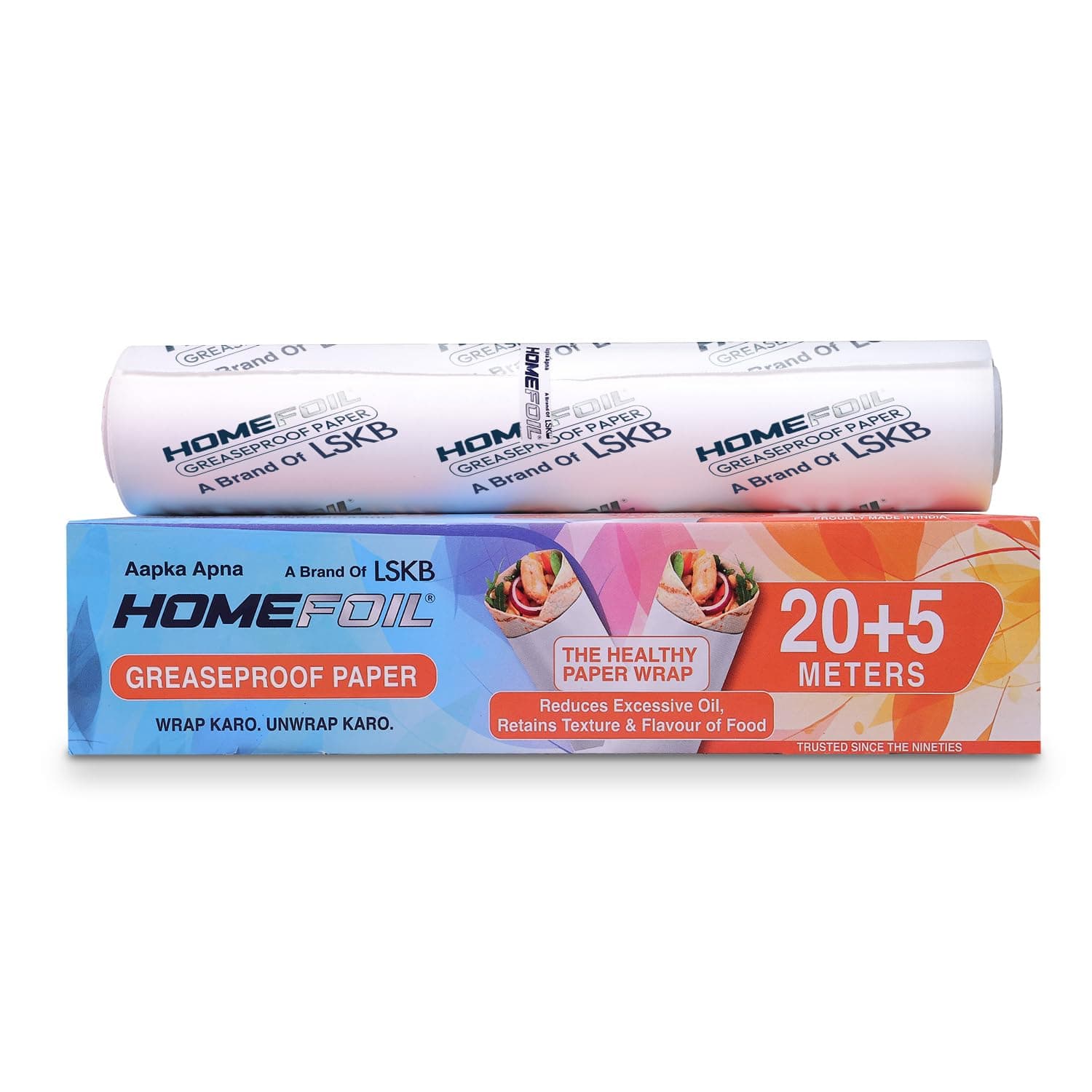 HOMEFOIL Greaseproof Food Wrapping Paper Roll 25 Meter | Oil Resistant | Food Grade | Microwave & Oven Safe | Ideal for Chapati, Roti Wrapping, Sandwich & Lunch Box
