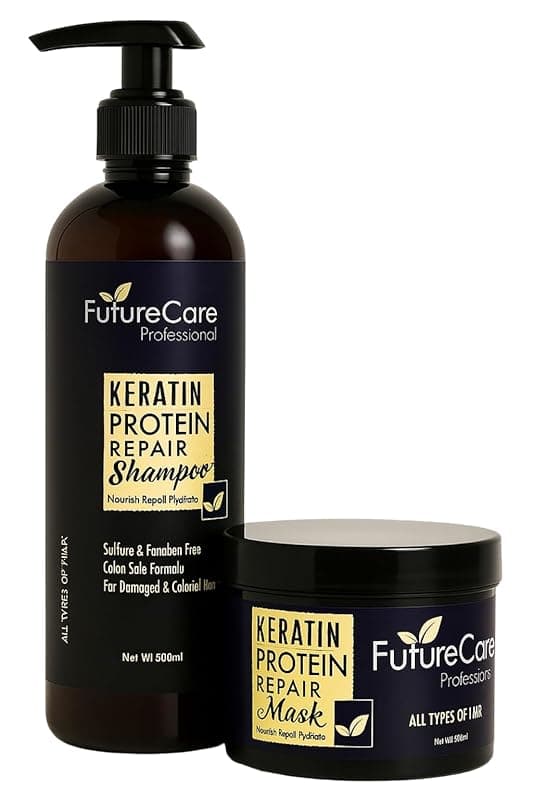Keratin Protein Repair Shampoo and Hair Mask Set, Sulfate &amp; Paraben Free, for Damaged &amp; Colored Hair, 500+500 ML