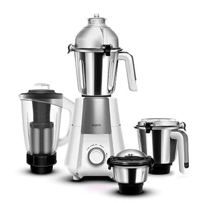 Wipro Elato Divine FMG 213 800 Watt Mixer Grinder with 4 Jars,Heavy Duty 100% Copper Ball Bearing Motor with 5 Year Warranty,Superfast Grinding,Clip Lids - Hands Free use, 4 Jars Mixer Grinder, White