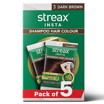 Streax Insta Shampoo Hair Colour for Women &amp; Men, Dark Brown 3 - Pack of 5|Hair Colour Brown|100% grey coverage |Long Lasting Hair Color, easy to use| Ammonia Free Hair Color, No Paraben &amp; Sulphate
