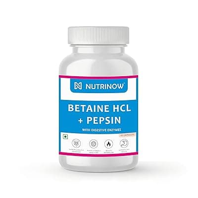 Betaine HCL + Pepsin | with Digestive Enzymes | Supports Healthy gut, Digestion problems and Boosts Metabolism (60 Capsules)