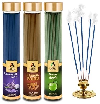 The Aroma Factory Lavender,Sandalwood Chandan & Green Apple Agarbatti for Pooja,Luxury Incense,100% Herbal Fragrance Agarbathi (Bottle Pack of 3x100g)