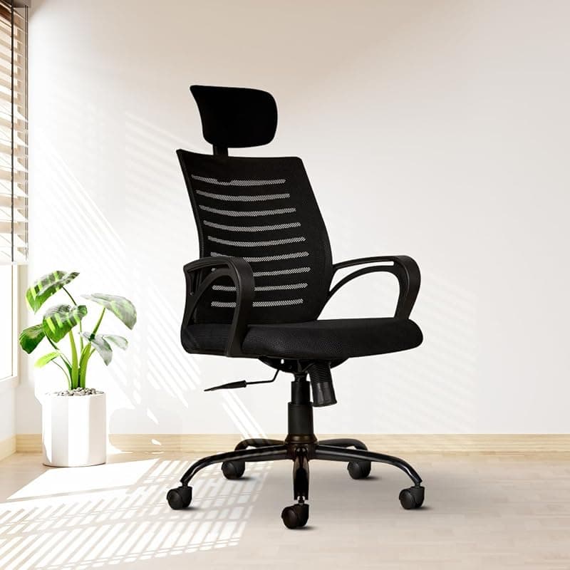 CELLBELL Desire C104 Mesh High Back Ergonomic Office Chair - Adjustable Seat Height, Sturdy Metal Base, Revolving Study &amp; Computer Chair for Work from Home, Black