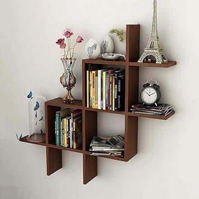 Furniture Café Wooden Wall Mounted Bookshelf – Multi-Grid Display &amp; Storage Rack for Books, Décor, and Home Organization (Brown)