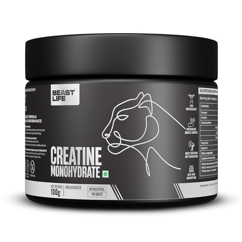 BeastLife Creatine Monohydrate Powder 100g (33 Servings) Unflavoured | Super Micronized for Fast Absorption | NABL Lab Tested | Boosts Strength &amp; Athletic Performance
