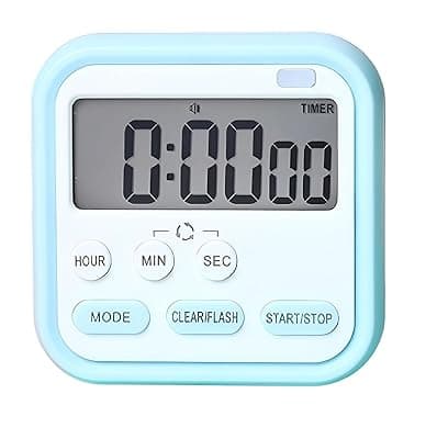 Digital Alarm Clock Large LCD Display Table Desk Study Timer Loud Countdown Stopwatch for Students Cooking Office Bedroom Automatic Light Sensor Magnetic Stand Time Date Blue Pack of 1