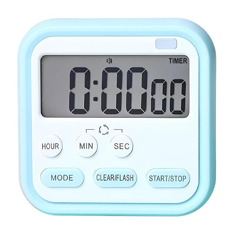 Digital Alarm Clock Large LCD Display Table Desk Study Timer Loud Countdown Stopwatch for Students Cooking Office Bedroom Automatic Light Sensor Magnetic Stand Time Date Blue Pack of 1