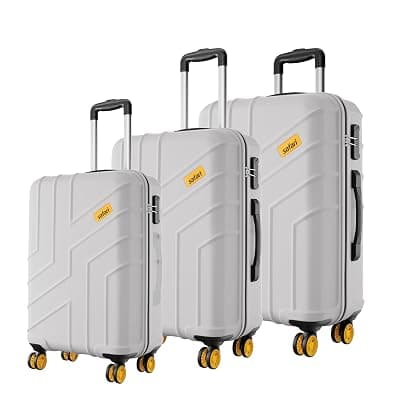 Safari Stratos 8 Wheels Set of 3 Trolley Bags, Hard Case Polycarbonate, 360º Wheeling Carry on &amp; Check-in Luggage for Men &amp; Women, Suitcase for Travel, Trolley Bags for Travel, Cloud Grey