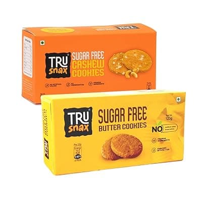 TruSnax Sugar-Free Cookies Combo Pack | Cashew & Butter Cookies | No Preservatives | Made with Ingredients | 2 × 120g