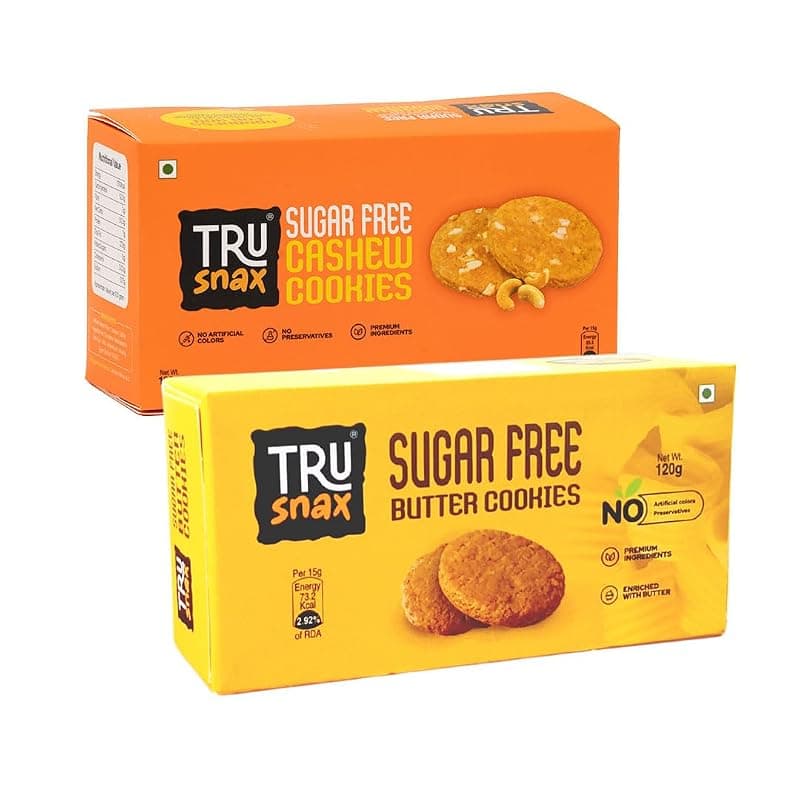 TruSnax Sugar-Free Cookies Combo Pack | Cashew & Butter Cookies | No Preservatives | Made with Ingredients | 2 × 120g