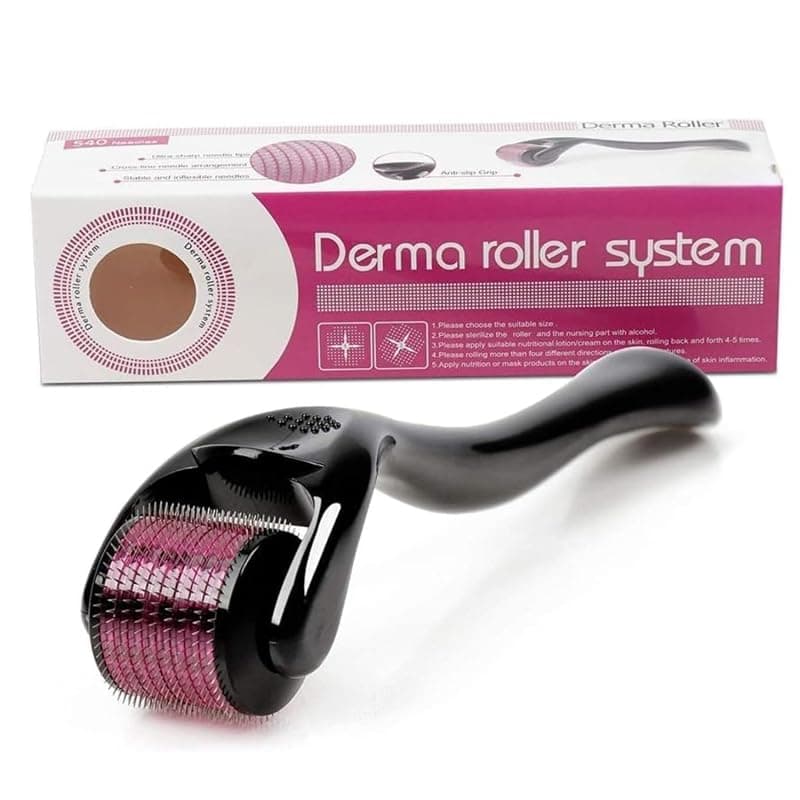 ANTIL'S Derma Roller 0.5mm for Hair & Beard Growth – 540 Titanium Micro Needles for Hair Regrowth, Beard Growth, Acne Scar Reduction & Skin Rejuvenation – Safe for Men & Women (Black)