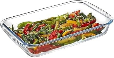 Borosilicate Glass Baking Tray for Kitchen, 1000 ml, Baking Dish, Serving Bowl, Oven &amp; Microwave, Dishwasher and Freezer safe, Rectangle, Transparent, Glass Bowl Container