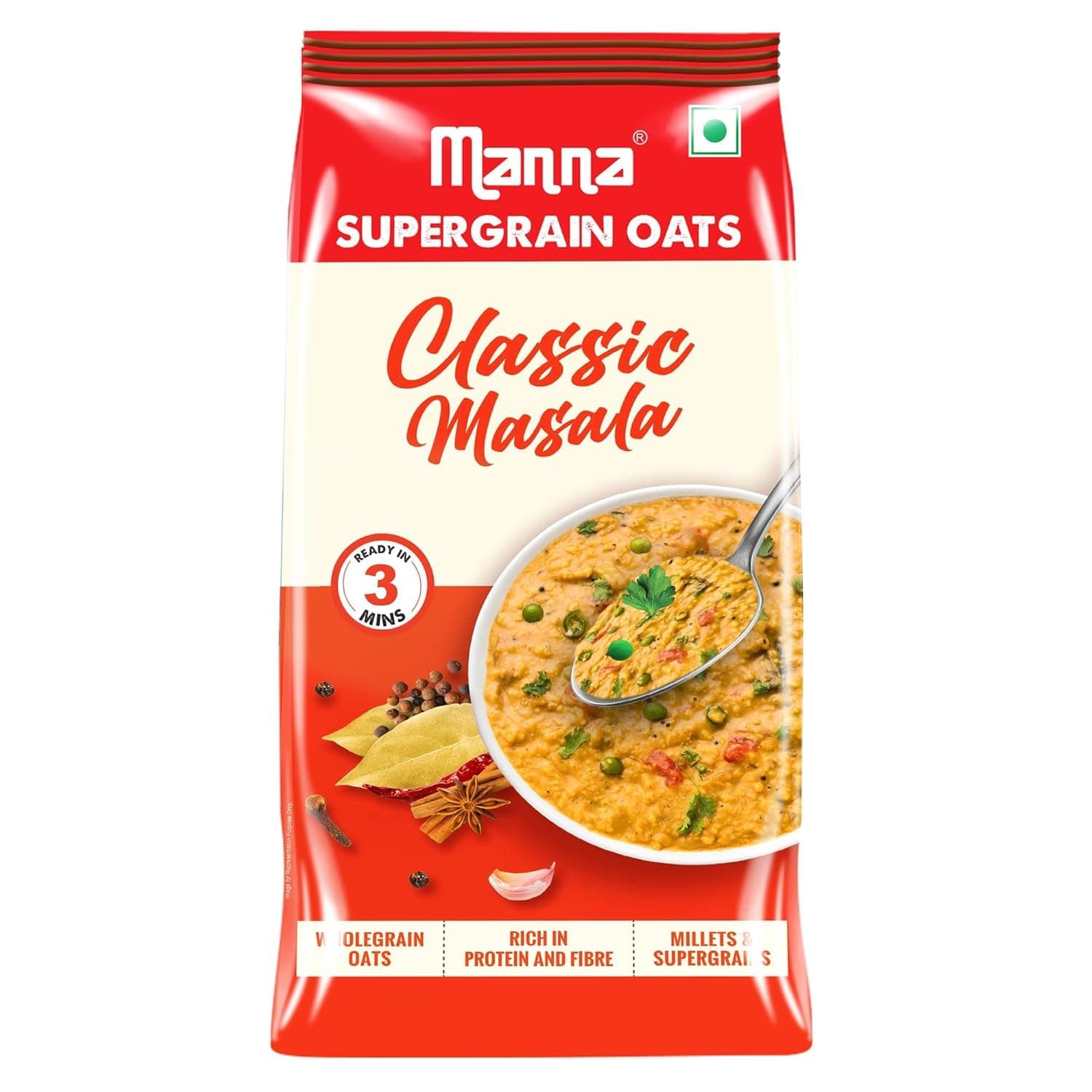 Manna Classic Masala Oats with Millets & Supergrain | No Palm Oil & Transfat | Rich in Fibre and Protein 450g (Pack of 2)
