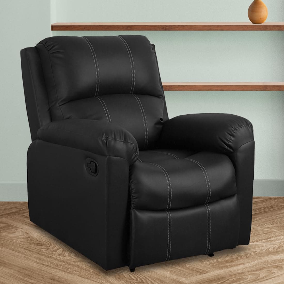 Recliners India -Spino Single Seater Recliner Sofa | 3 Modes of Comfort | 1-Year Manufacturer Warranty | Manual Recliner Chair | Color- Black | Cushion Armrest | Living Room Recliner Sofa