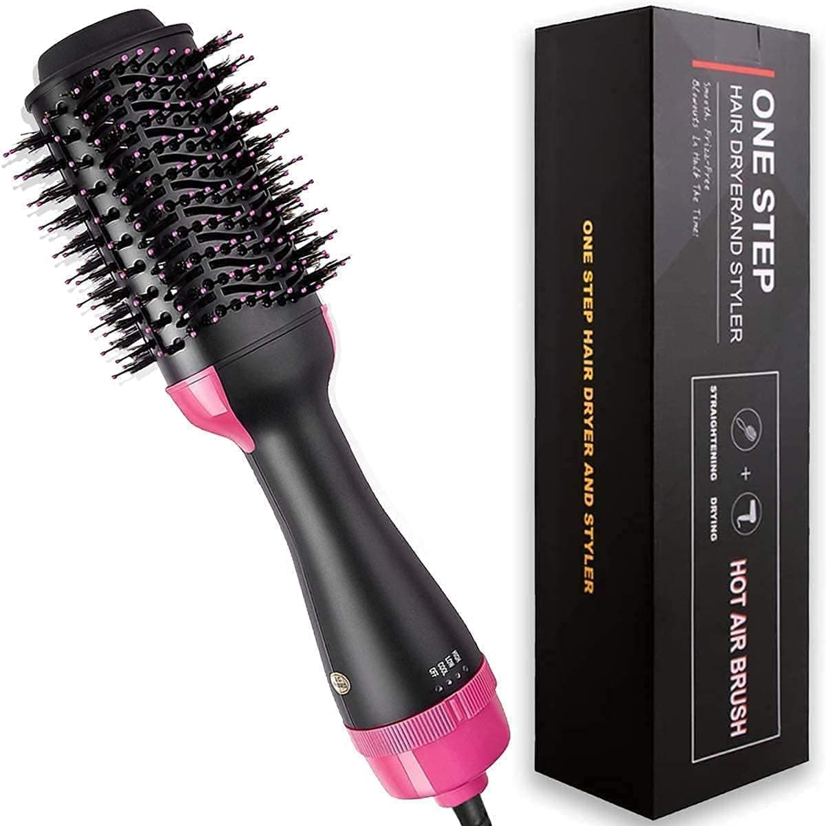 Professional 1000W One Step Hair Dryer Brush and Volumizer 3-in-1 Hot Air Styler Ion Generator Hair Straightener Curler Comb Ceramic Tourmaline Blow Dryer for All Hair Types Frizz-Free Salon Results (Pack of 2)