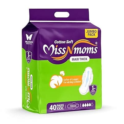 MISS N MOMS 40 Sanitary Pads – XXXL Size, Cotton-Soft, 320mm Long, Heavy Flow & Overnight Use – Combo Pack for Comfort & Leak Protection (40)