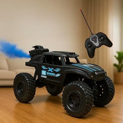 Kidsmate Remote Control Rock Climber Monster Car for Kids | Off-Road Crawler & RC Drifting Car with Smoke & LED Lights | High-Traction All-Terrain Truck Toy for Boys & Girls - Black