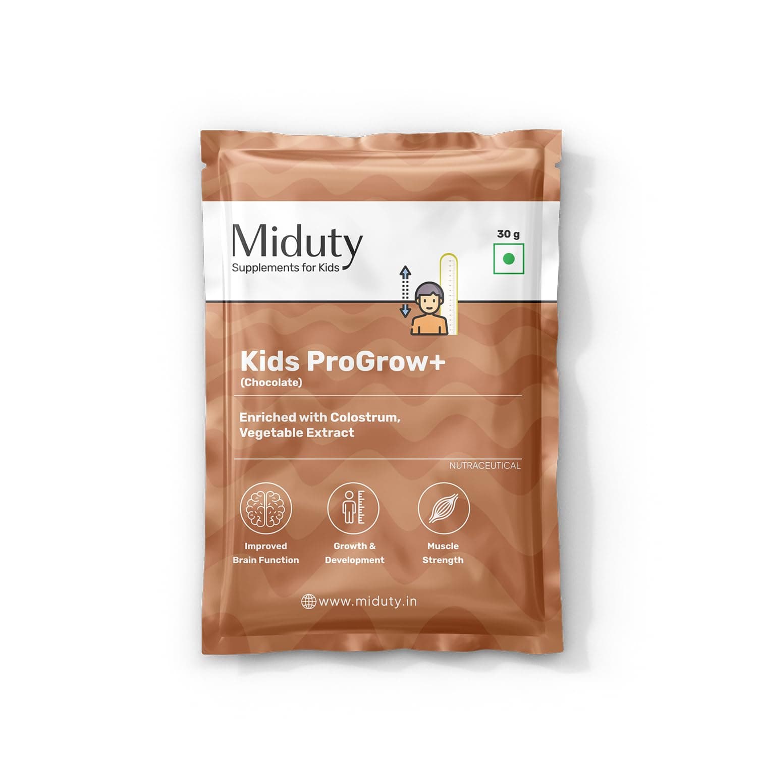 Miduty ProGrow+ Kids Chocolate Shake with Whey, MCT & Colostrum - Supports Growth, Energy, Brain & Immunity - With Active Vitamins, Minerals & Herbal Extracts - Chocolate, 30g