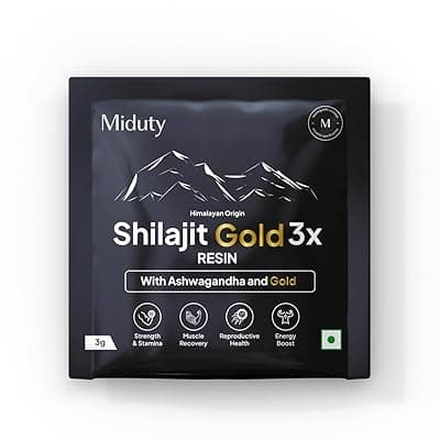 Miduty Shilajit Gold 3X Resin 500–1000mg Serving - Pure Himalayan Shilajit with Gold & Ashwagandha - 100% Ayurvedic - Coffee Free Formula - Lab Tested- 3 grams Sachet