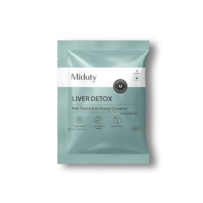 Miduty Liver Detox Supplement Milk Thistle with N-Acetyl Cysteine 900 mg | Natural Body Detox &amp; Digestive Enzymes - Fatty Liver Care | Natural Detoxification Formula - 6 Capsules