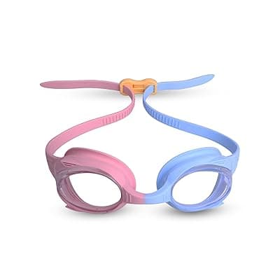 Nivia Kiddies Jr. 2.0 Swimming Goggles For Kids with adjustable Silicon strap, Anti Fog, Polycarbonate Clear Glass, UV Protection, ComFort Fit, Training Swim Goggles For Boys/Girls - Pink/Blue