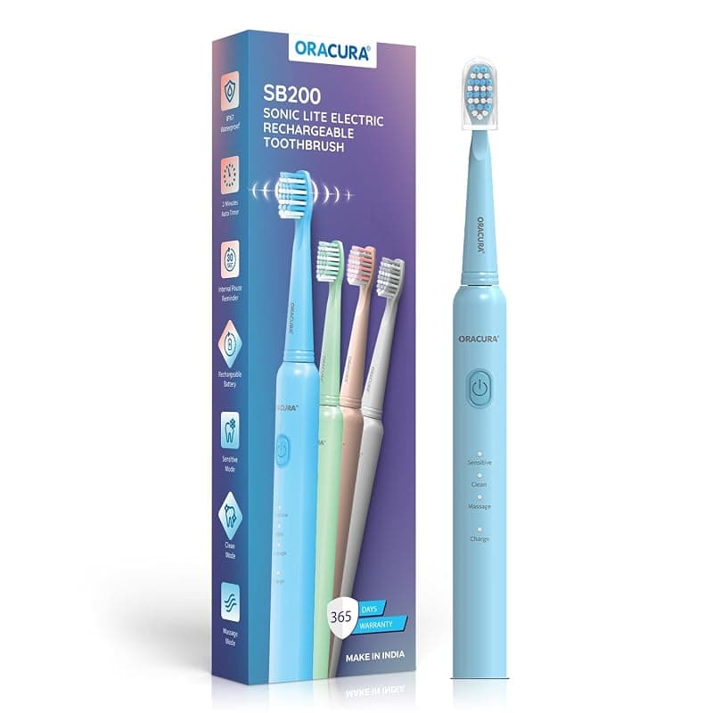 ORACURA SB200 Blue Electric Toothbrush for Men &amp; Women, 1 Year Warranty, 36,000 strokes/min, 3 Modes, IPX7 Waterproof, 25 Days Charging Time Cycle, 2 Mins Auto-Timer