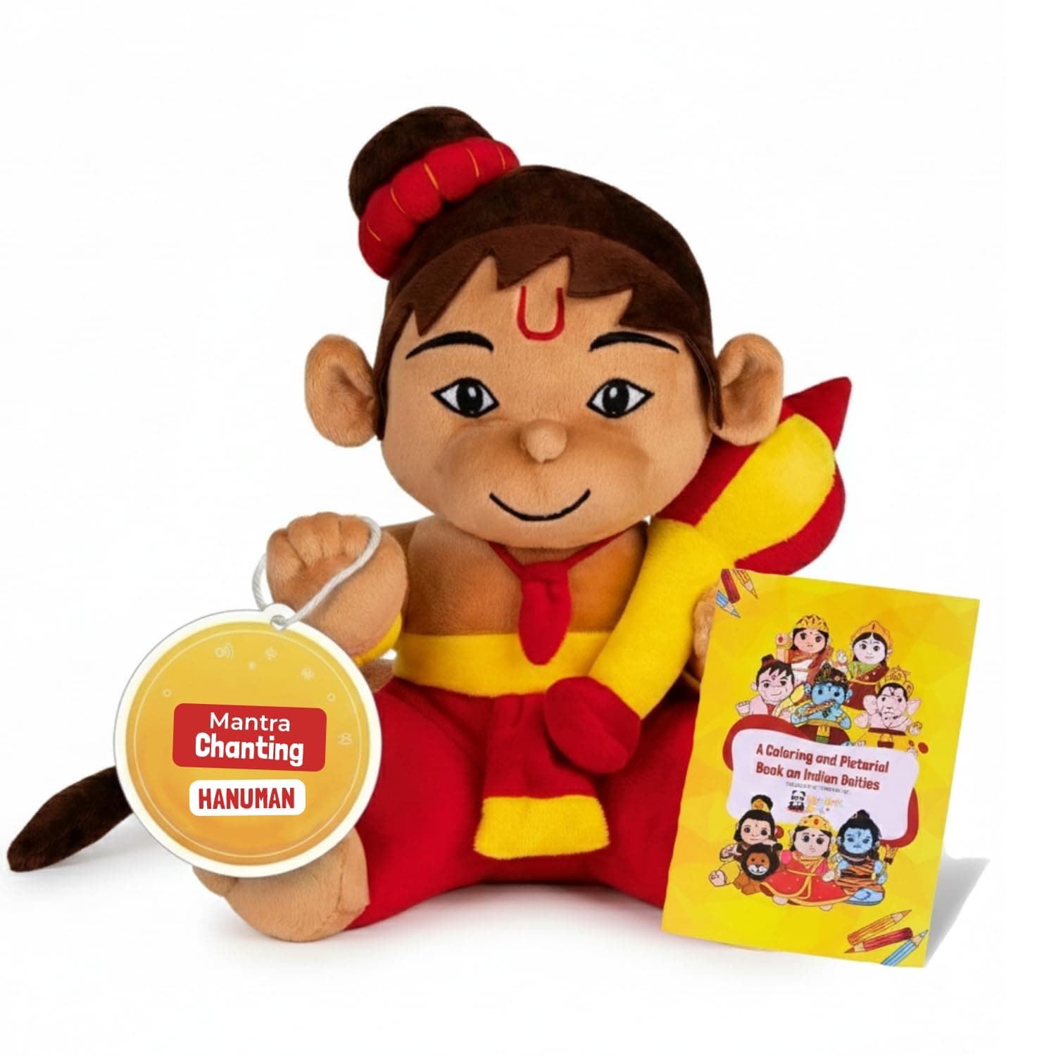 Panda's Box Mantra Chanting Baby Hanuman | As Seen on Shark Tank | Musical Soft Plush Toy | Non-Toxic, Safe| Best Birthday Gift for Newborn Kids (Boys, Girls) | Free Colouring Book | Medium 28 CM