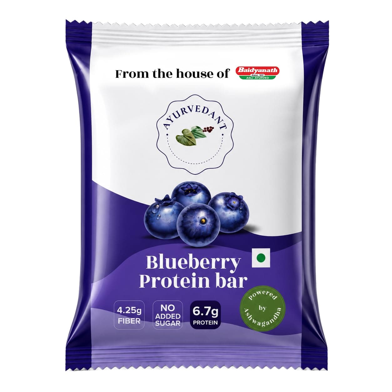 Ayurvedant Blueberry Protein Bar, 6.7g High Protein, No Added Sugar, Energy Snack for Gym & Fitness, 20g
