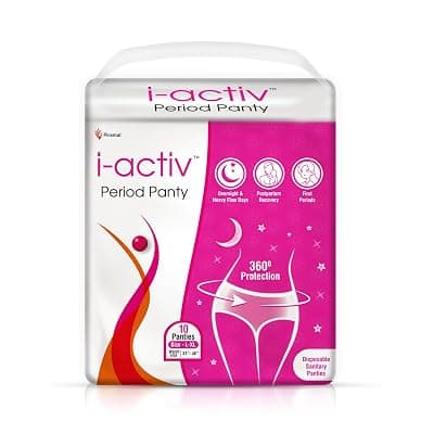 i activ Period Panty for Girls &amp; Women | L-XL | 10's Pack | Disposable Period Panties for Women for Heavy Flow Periods | Maternity Pads after Delivery | 360 Degree Protection | Waist Size - 31" to 48"
