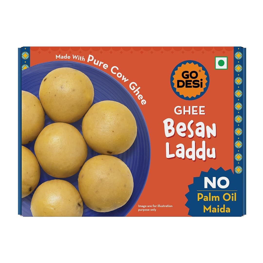 GO DESi Ghee Besan Laddu - 180/150 grams | Made with Pure Cow Ghee | No Palm Oil or Maida | Sweets |