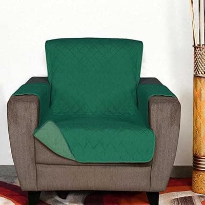 1 Seater Polyester Sofa Cover, Emerald and Light Green Reversible Quilted Sofa Couch Cover, Furniture Slipcover Protector, Washable Cover with Non Slip Foam for Kids, Dogs, Pets