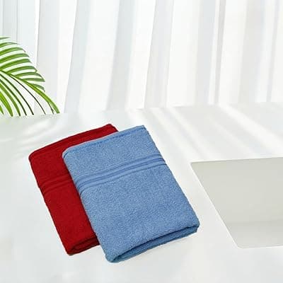 Gym &amp; Yoga Towels Soft Cotton Hand &amp; Face Towels 380 GSM, Medium Size 32x50 CM | Quick Dry Sweat &amp; Workout Towels for Men &amp; Women | Pack of 2(Blue &amp; Maroon)