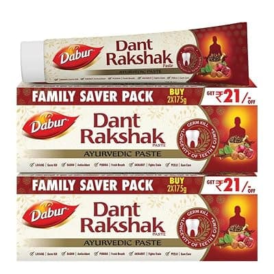 Dabur Dant Rakshak Ayurvedic Toothpaste - 700g (175g x 4) | With Goodness Of 32 Ayurvedic Herbs | Prevents &amp; Calms Gum Pain | Kills Germs | Complete Family Toothpaste | No Added Fluorides &amp; Parabens