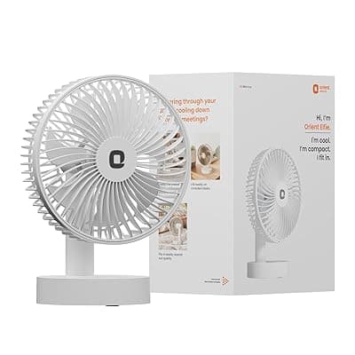 Orient Electric Elfie Rechargeable Personal Fan | 90° Adjustable Airflow | 1800 mAh Battery | 4 Speed Modes | Quiet Operation | USB Type-C Charging | Compact Mini Fan (White)