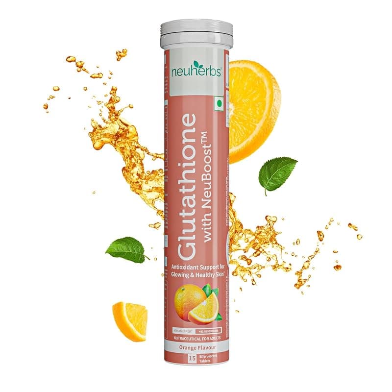 Neuherbs Glutathione 600mg - 15 Effervescent Tablets For Healthy & Glowing Skin | L-Glutathione Tablets With Hyaluronic Acid, Vitamin C & E For Skin Glow, Hydration & Anti Pigmentation | Orange Flavour