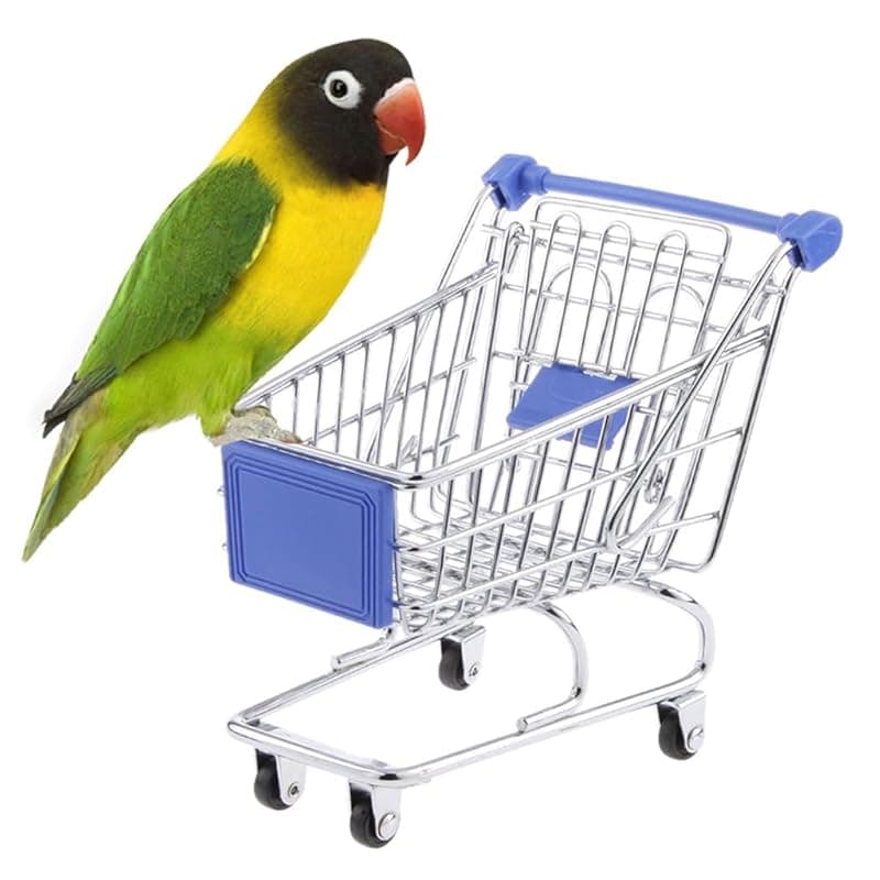 Sage Square Miniature Shopping Trolley for Birds: Engaging Play &amp; Enrichment, Durable, Cage Accessory, Entertainment, Fun &amp; Interactive Play Toy for Budgies, Parrot, Love Birds (Random Colour)