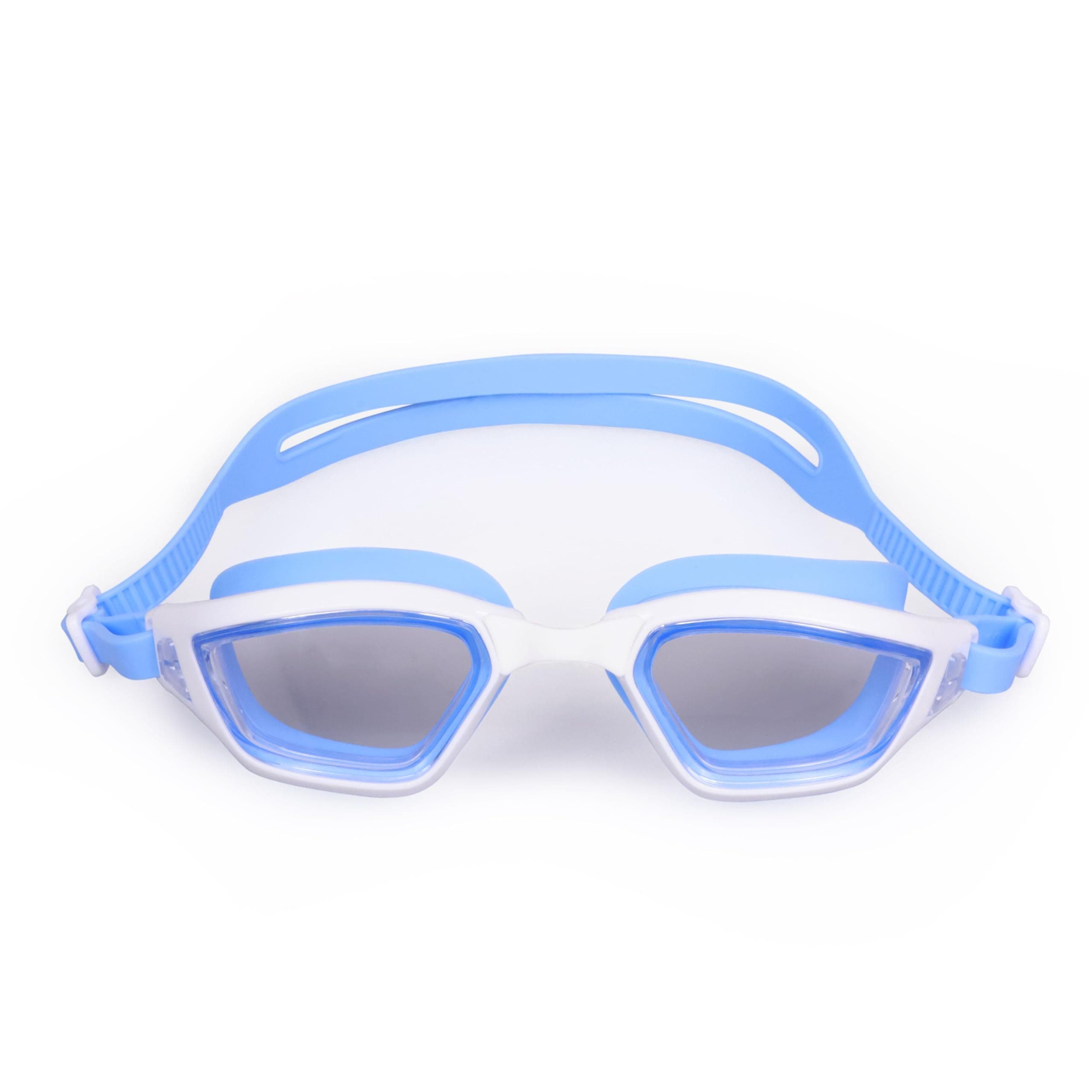 Nivia Visionz Swimming Goggles for Adults, Anti Fog Goggles for Men, Polycarbonate Clear Glass, Silicon Strap, UV Protection, Comfort Fit, Training Swim Goggles for Men & Women - Blue/White