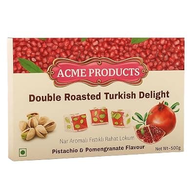 Acme Products Pomegranate with Double Roasted Pistachio Turkish Delight 500g | Premium Soft Lokum Mithai with Rose Flavor | Festive Sweets Gift Box for Diwali, Rakhi, Weddings &amp; Celebrations